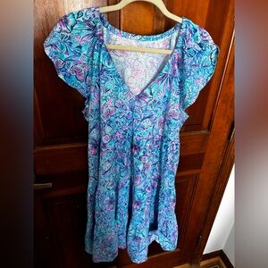Lilly Pulitzer Large Shells N Bells KAWAI SWING TIERED DRESS Flutter Sleeve